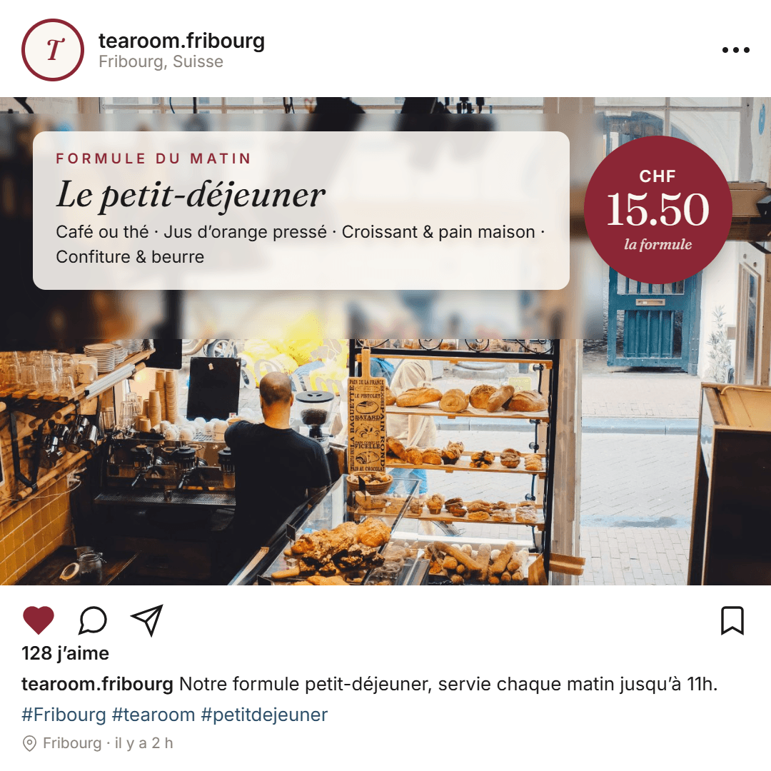 Publication Instagram — tea-room, formule petit-déjeuner